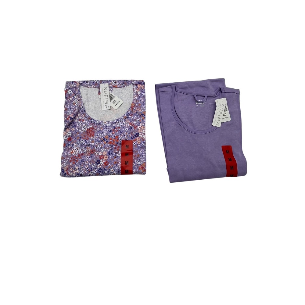 Lands End Supima Cotton T-Shirt 2-Pack Purple Floral Womens Medium NWT 1797418